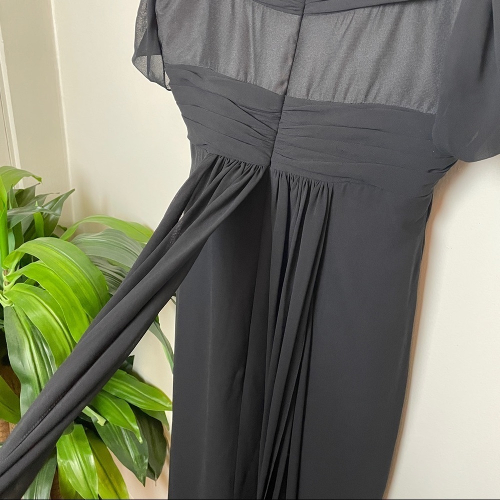 Badgley Mischka Black Chiffon Bridesmaids Cap Sleeve Gown 4 - Picture 9 of 12